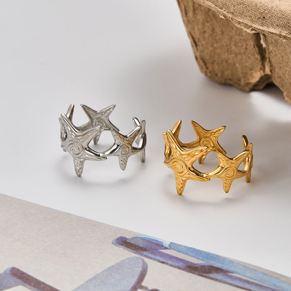 Starfish Open Ring – Retro Stainless Steel Adjustable Ring for Women