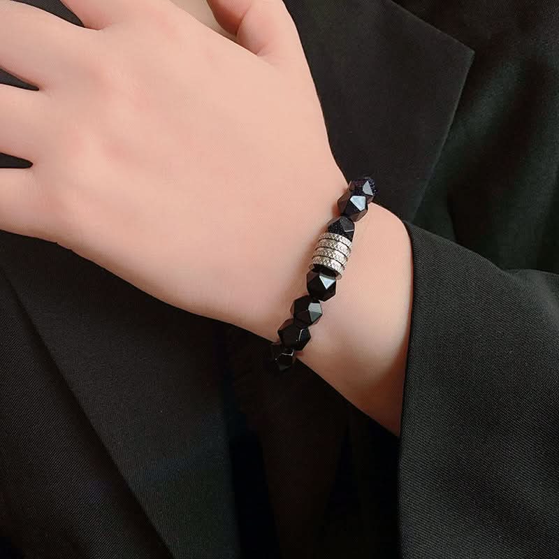 Black Beaded Bracelet – Faceted Stone Hexagon Design