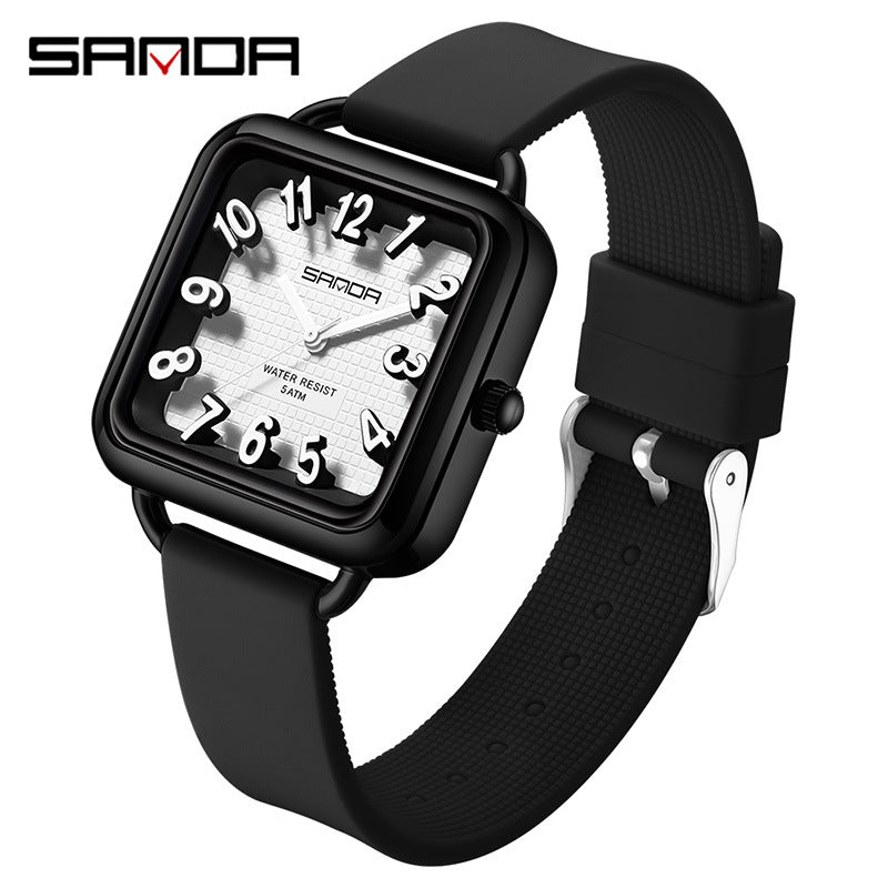 Sanda Luminous Quartz Watch – Waterproof Square Student Exam Watch