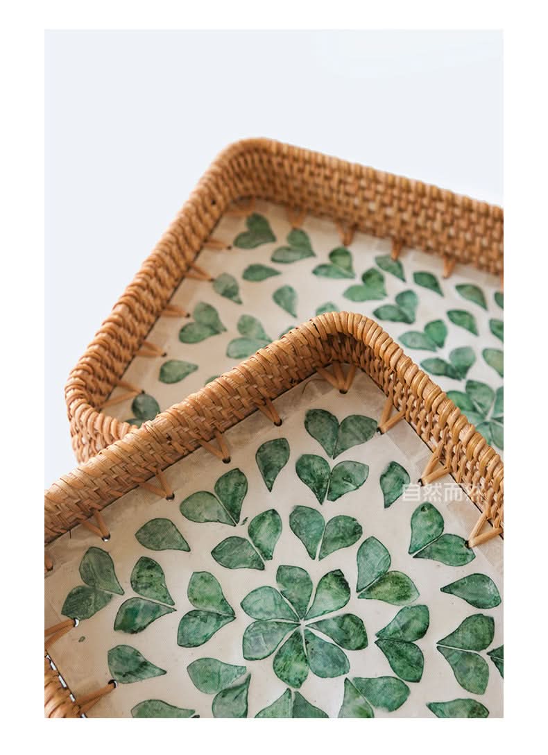 Natural Rattan Shell Tray Set - 3-Piece Square Fruit & Snack Storage