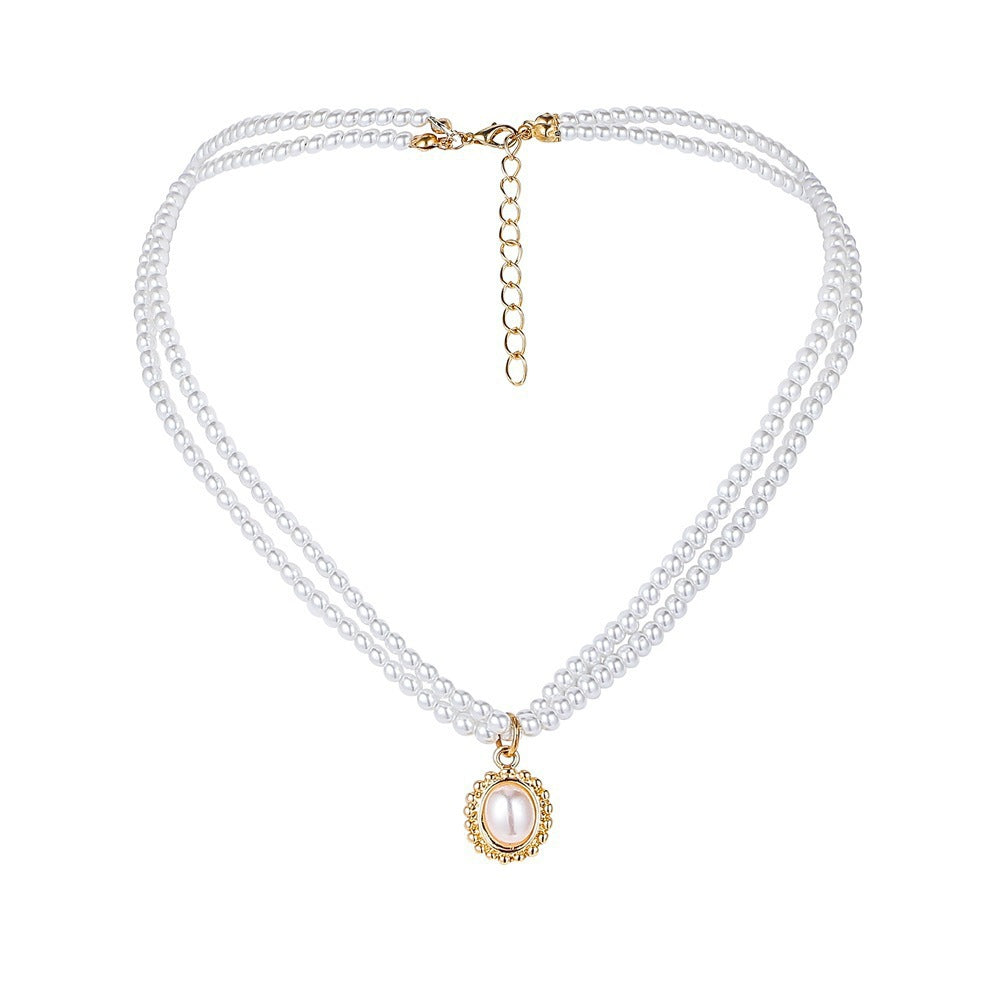 Baroque Pearl Choker Necklace – Retro Double-Layer Clavicle Chain for Women