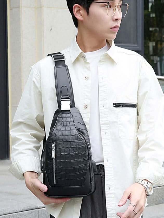 Men’s Crocodile Pattern Urban Style Chest Bag – Shoulder Crossbody Backpack