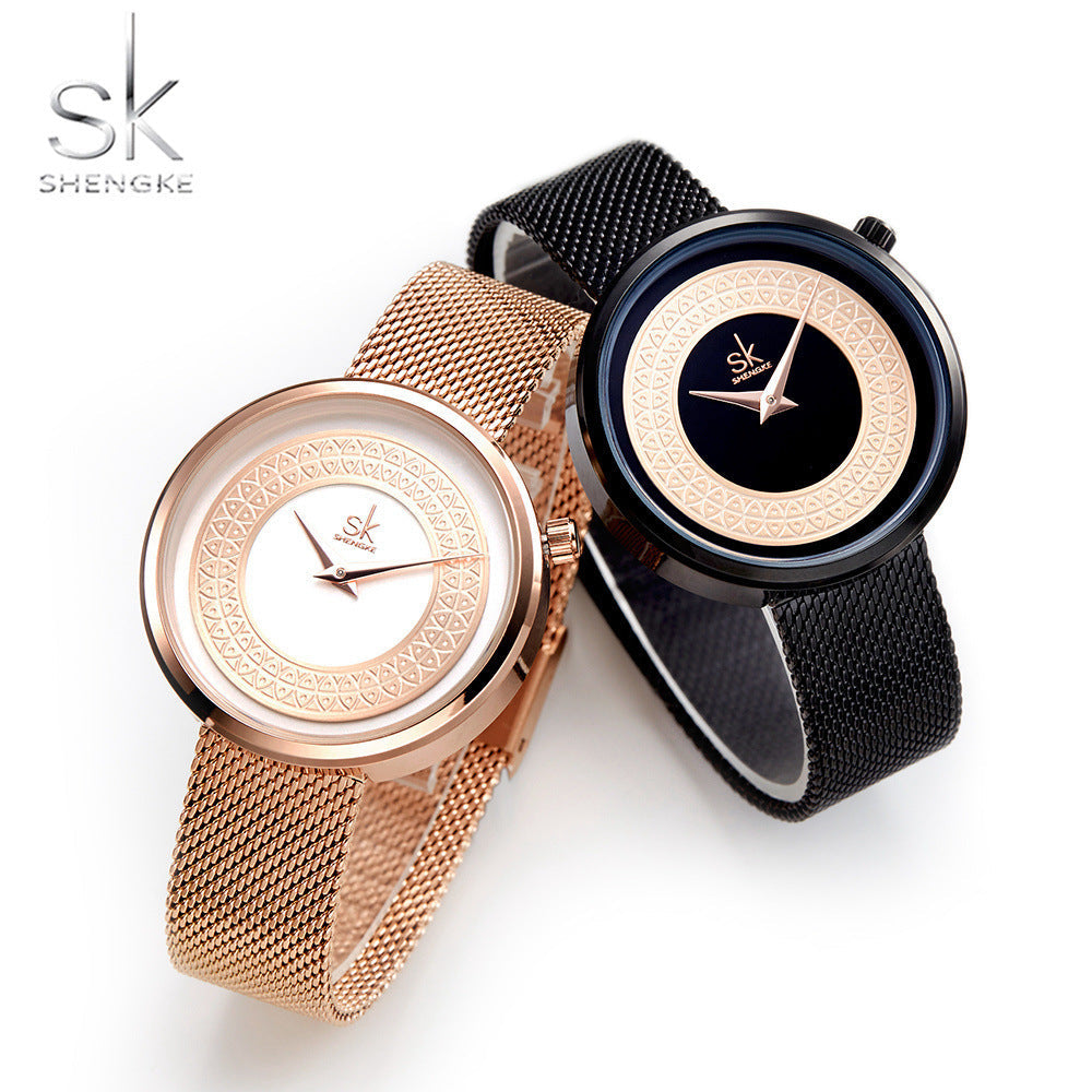 SK Women’s Quartz Watch – Light Luxury Stainless Steel Waterproof Fashion Timepiece
