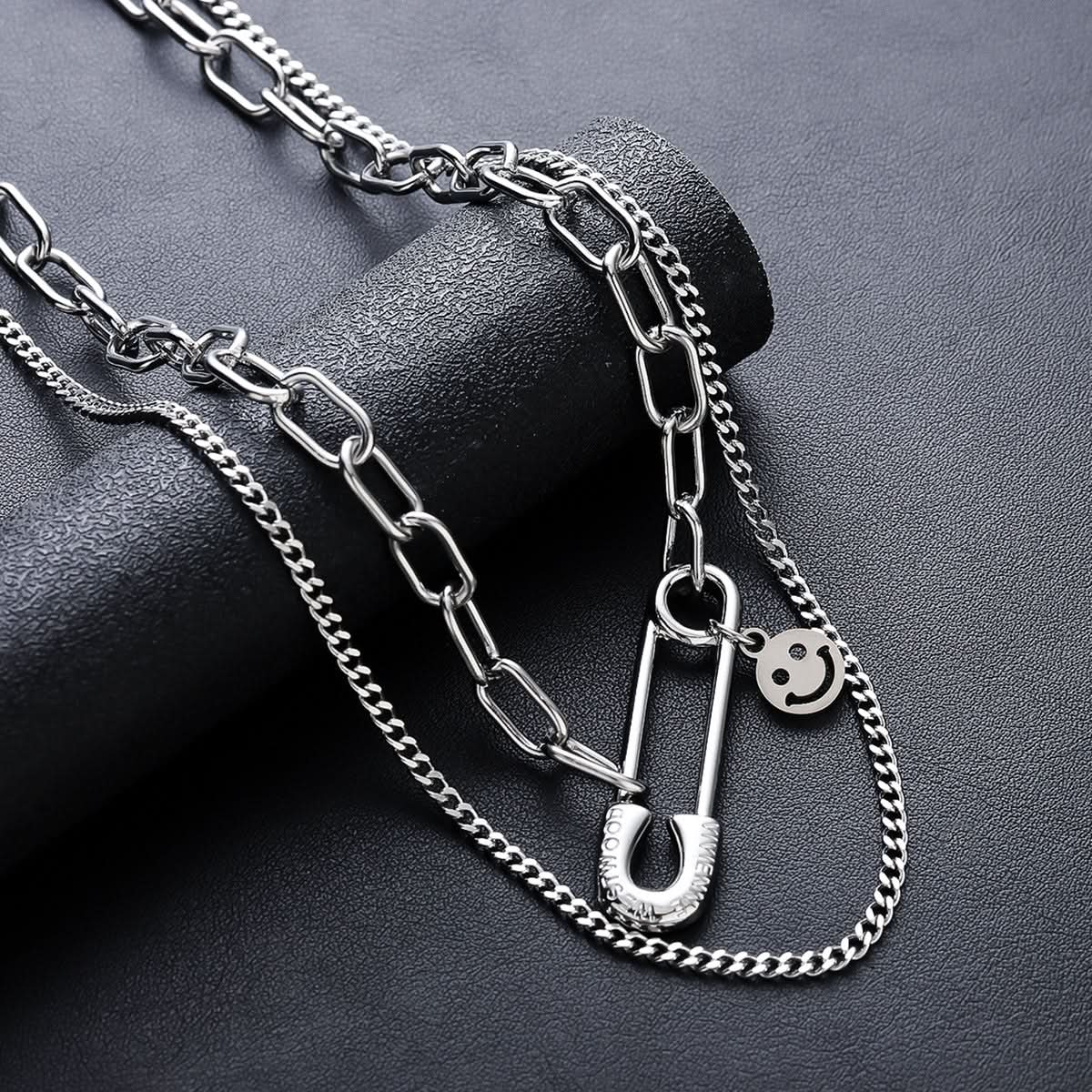 Men's Smiley Face Pendant Double-Layer Necklace – Hip-Hop Chain
