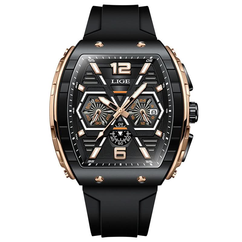 Men’s Barrel-Shaped Sports Watch – Luminous Hands, Calendar Display