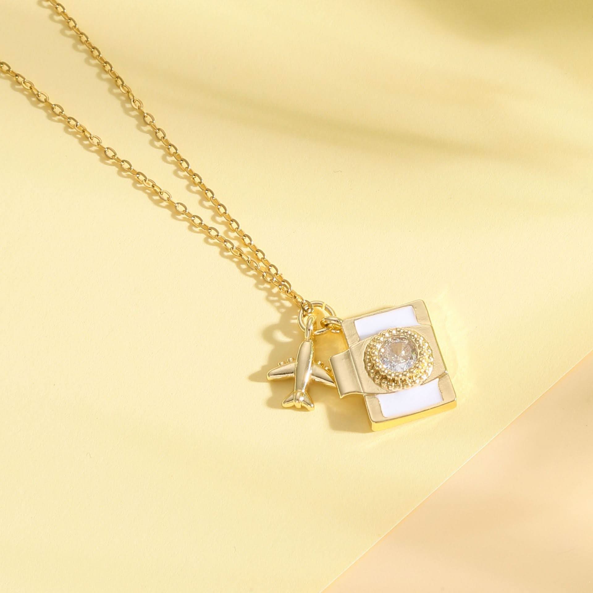 Titanium Steel Camera & Airplane Pendant Necklace