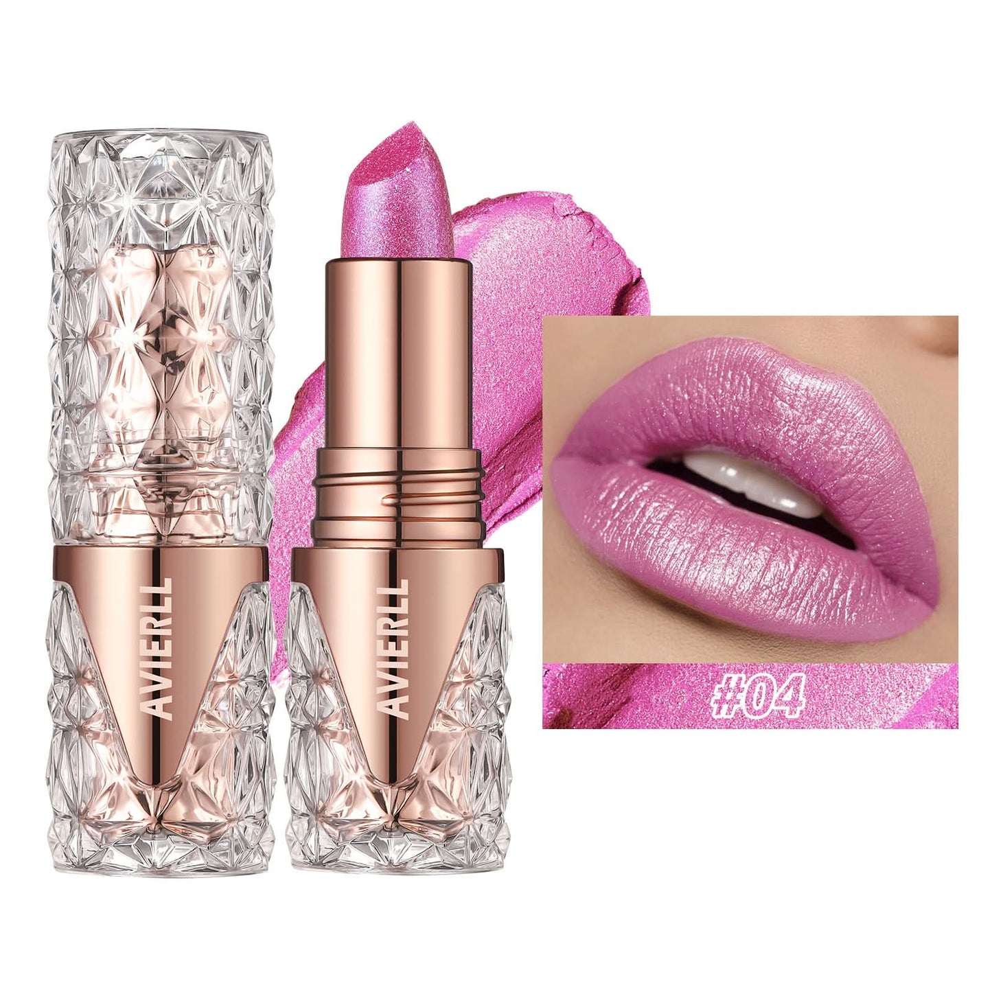 AVIERLL Glitter Lipstick – Long-Lasting, Waterproof, High-Shine Pearlescent Lip Color