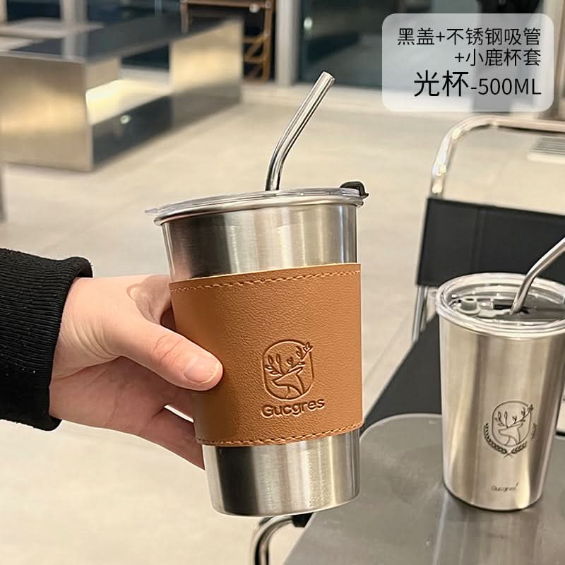 Portable Stainless Steel Coffee Cup with Leather Case