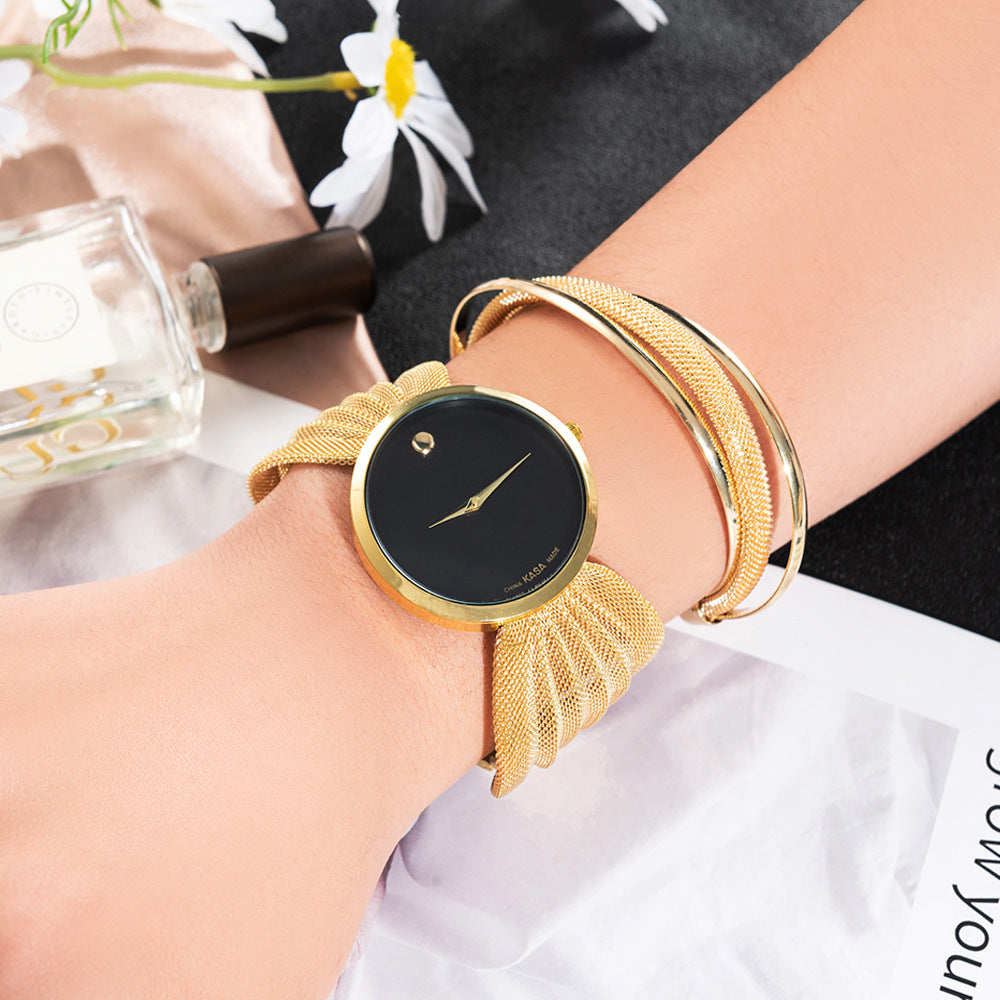 Women's Quartz Watch & Bracelet Gift Set – Fashion Mesh Strap, World Time Display