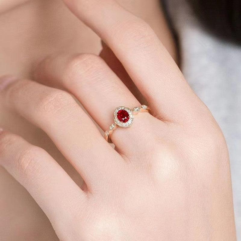 Vintage Ruby Adjustable Ring for Women – Elegant Oval Red Gem Statement Jewelry