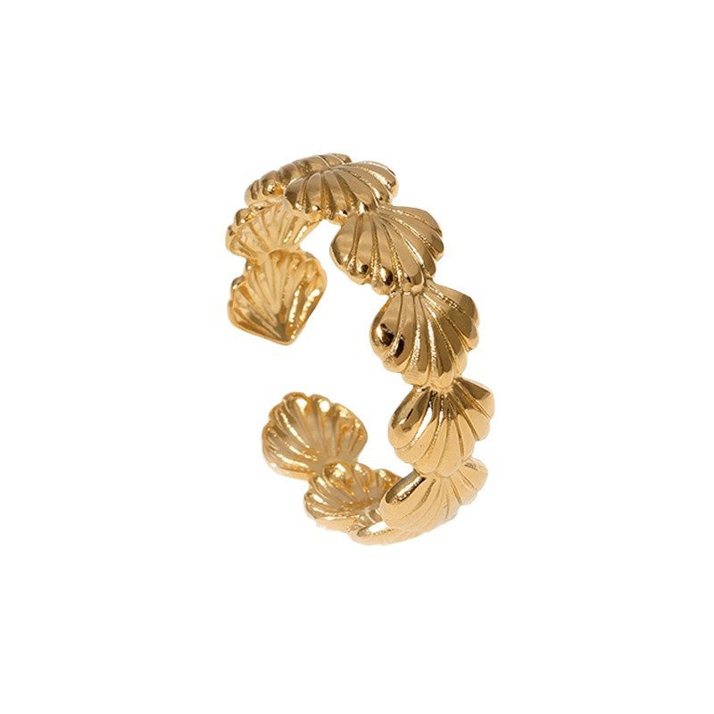Shell Leaf Adjustable Ring – Elegant Minimalist Stainless Steel Jewelry for Women