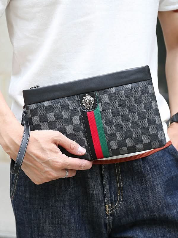 Men’s Plaid PVC Clutch Bag – Urban Commuter Wristlet