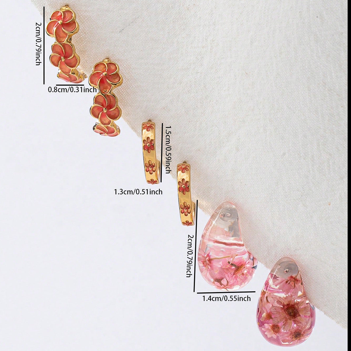 Women’s Flower Resin Earrings Set – Multicolor Drop Earrings, Summer Jewelry ( 3 Pairs)