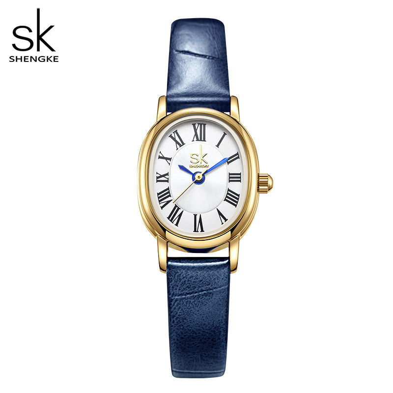 SK Women’s Retro Oval Quartz Watch – Leather Strap, 30M Waterproof Fashion Wristwatch