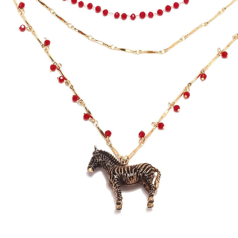 Luxury Multi-Layer Zebra Pendant Necklace – Handmade Retro Chain Jewelry for Women