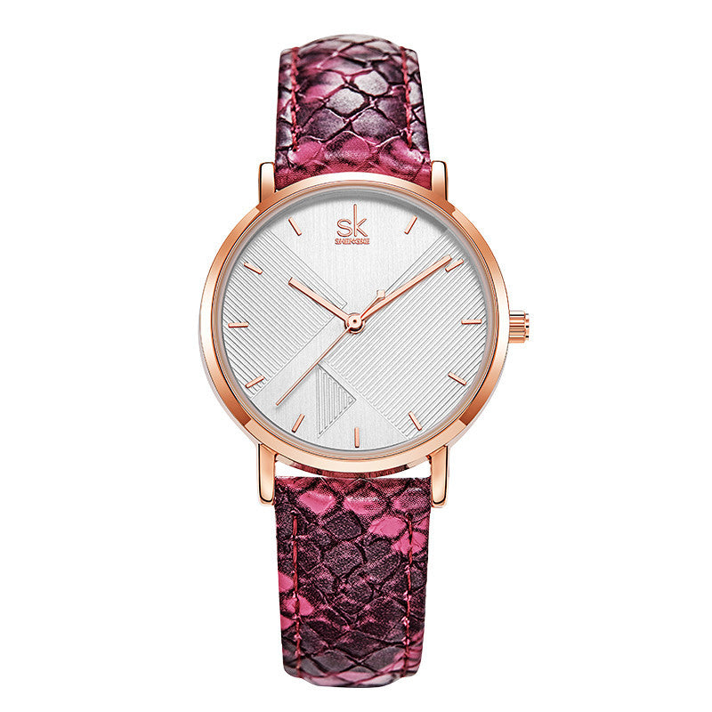 SK Fashion Women’s Quartz Watch – 30M Waterproof Leather Strap, Trendy Printed Design