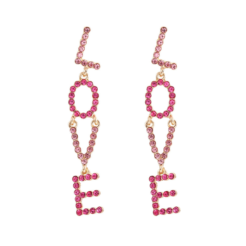 LOVE Letter Earrings – Alloy Full Diamond Statement Jewelry for Women