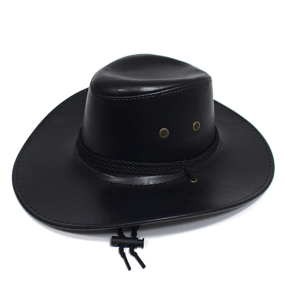 PU Leather Western Cowboy Hat – Unisex Outdoor Jazz Hat with Wide Brim