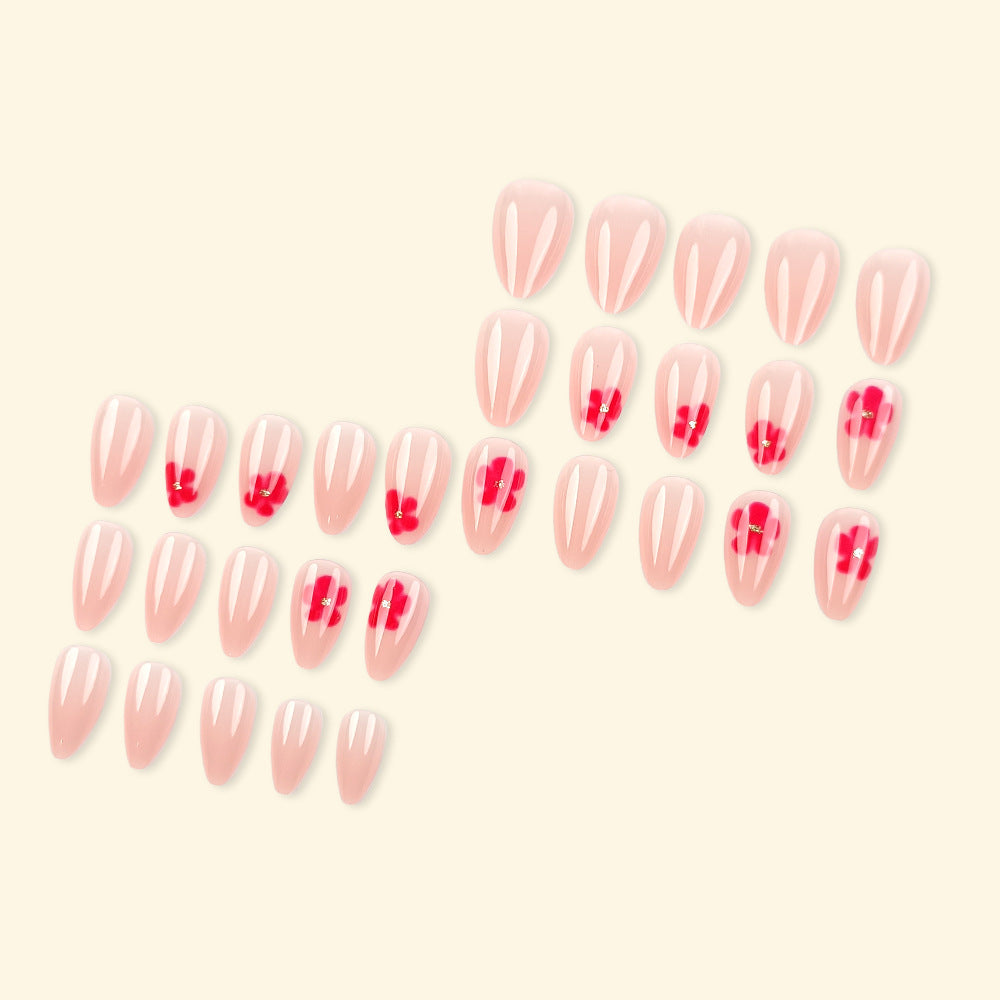 Floral Almond Press-On Nails – Medium Pink Acrylic Nail Tips, Elegant Glue-On Set