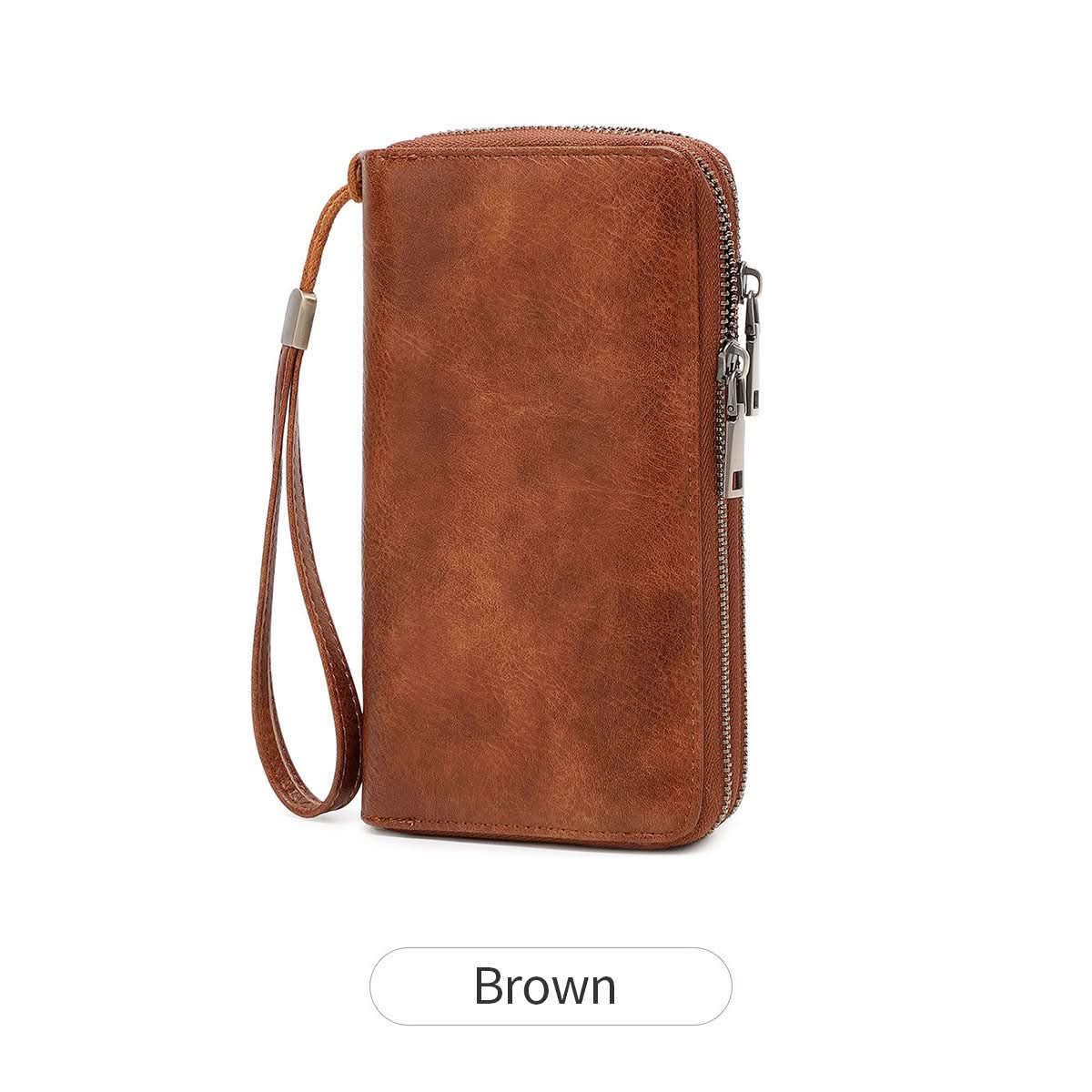 Men's RFID Blocking PU Leather Wallet – Double Zipper Clutch