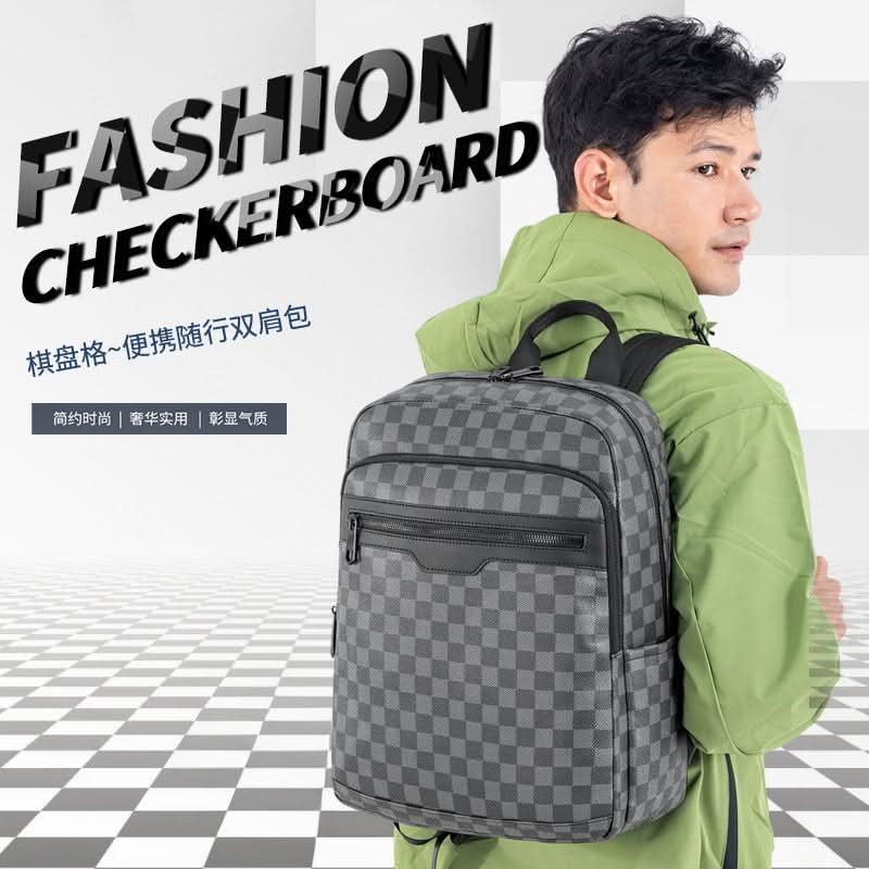 Men’s Large-Capacity PU Leather Backpack – 15-Inch Laptop Travel Bag