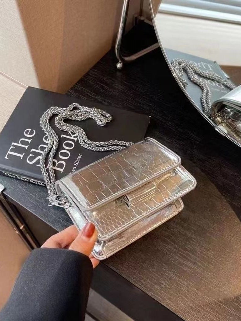 Mini Silver Chain Crossbody Bag – Small PU Shoulder Purse for Women