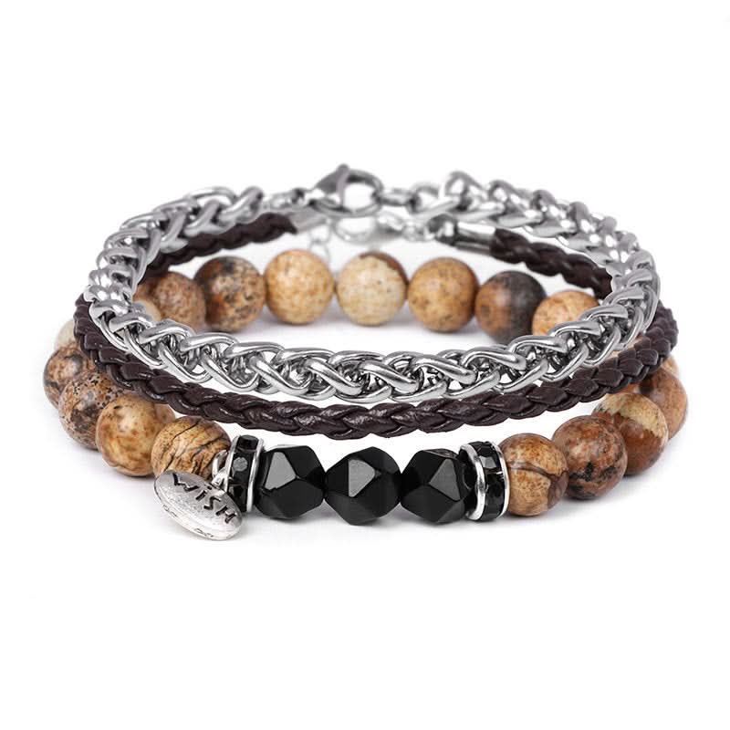 Men’s Retro 3-Piece Bracelet Set – Stylish Layered Design