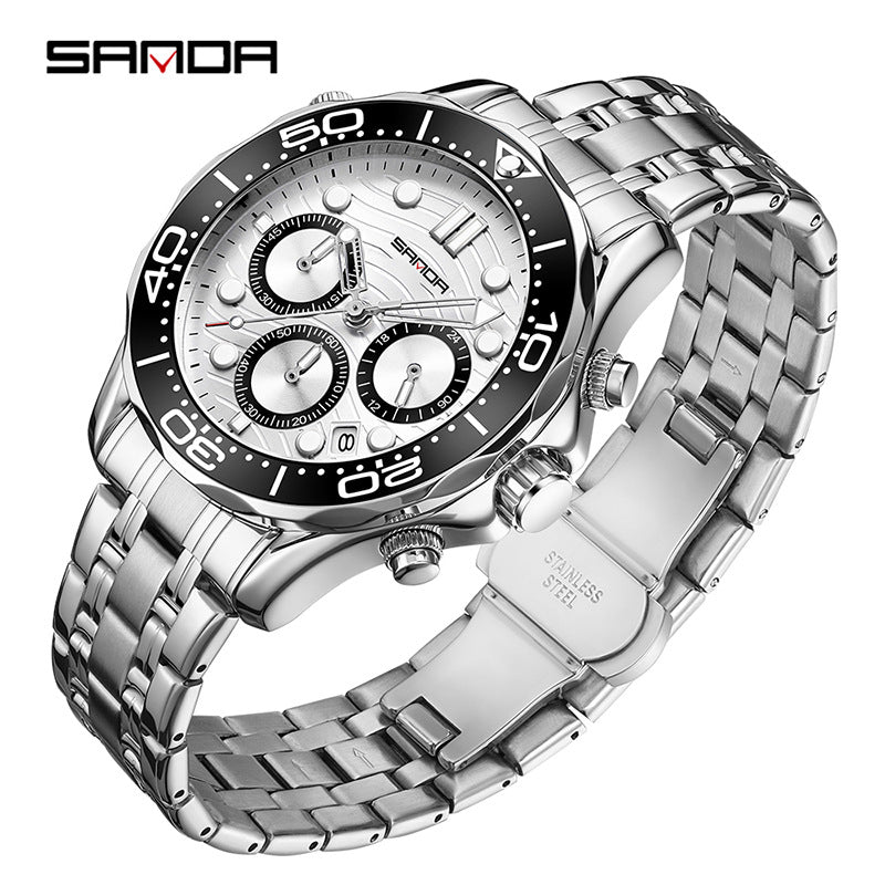 SANDA Men’s Stainless Steel Quartz Watch – Business Analog Wristwatch with Luminous Hands & Small Seconds