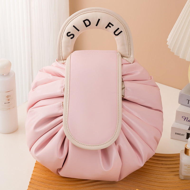 Drawstring Cosmetic Bag – PU Leather Twill Travel Makeup Organizer