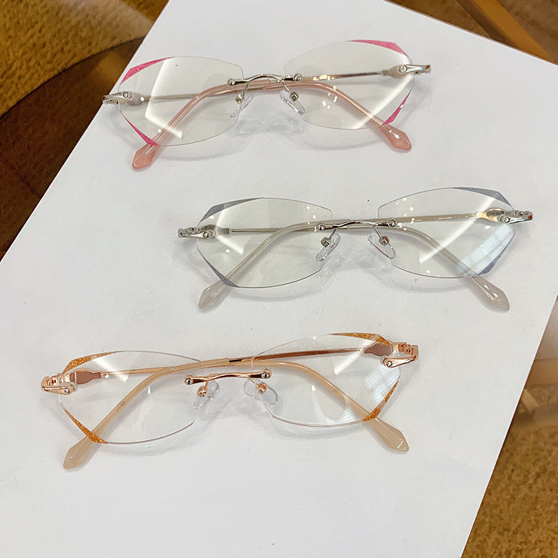 Women's Hexagonal Frameless Myopia Glasses – Anti-Blue Light Fashion Eyewear Frame