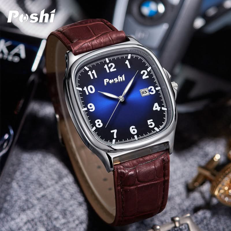 Men’s Retro Square Quartz Watch –  Luminous Display & Calendar