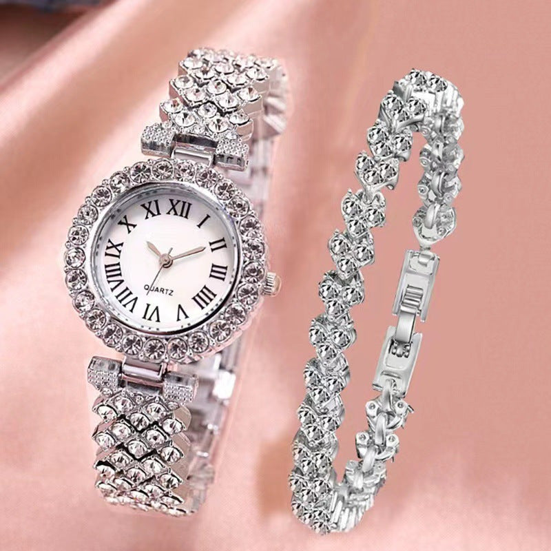 Women’s Roman Numeral Diamond Quartz Watch – Fashion Bracelet Style