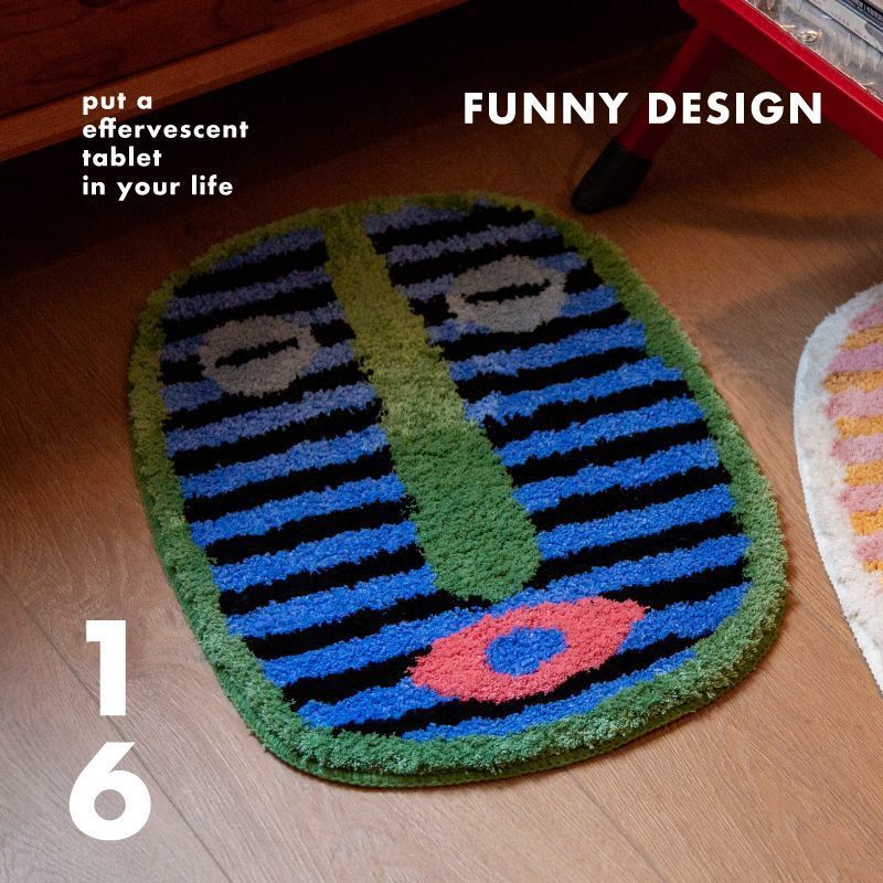 Tufted Bathroom Mat – Soft Oval Rug with Abstract Design Bath Mat for Doorway