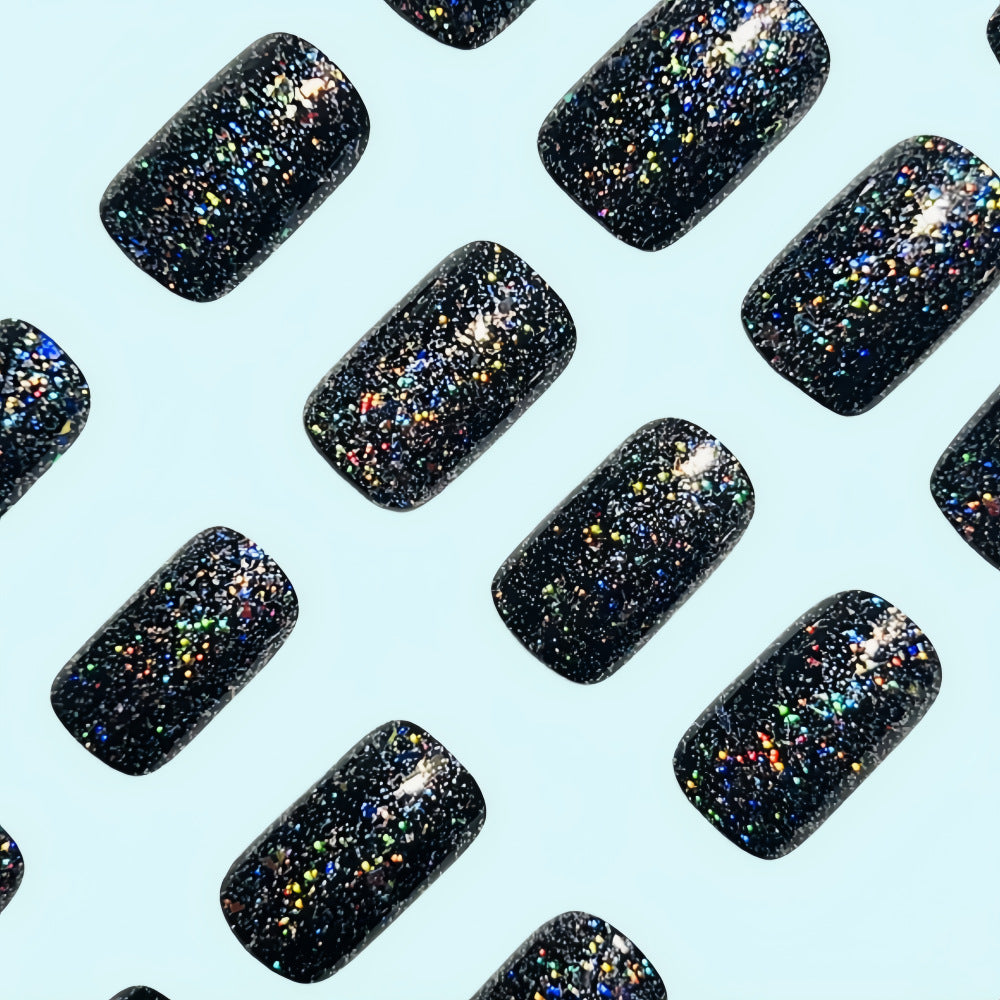 Dreamy Glitter Foil Press-On Nails – Durable Acrylic False Nails, Medium Square Shape