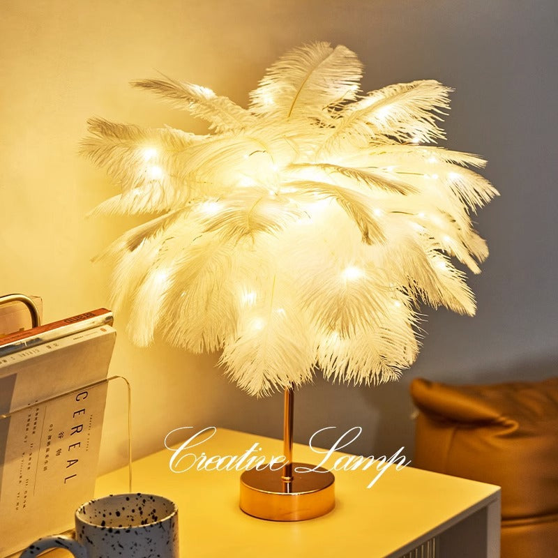 LED Feather Table Lamp – 50cm Romantic Night Light with Remote, USB Powered