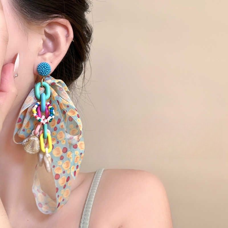 Colorful Shell Tassel Earrings for Women – Geometric Holiday Statement Jewelry