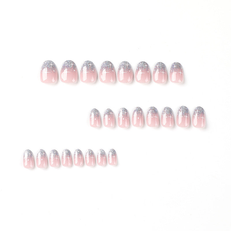 Sparkly Ombre Press-On Nails – Pink Silver Glitter Oval Set