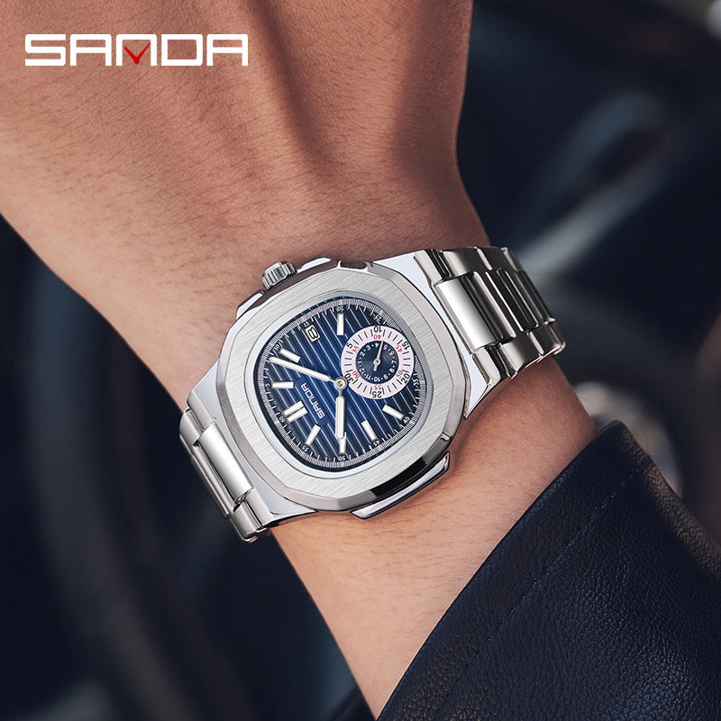 SANDA Luminous Stainless Steel Men’s Quartz Watch – Waterproof Analog Watch