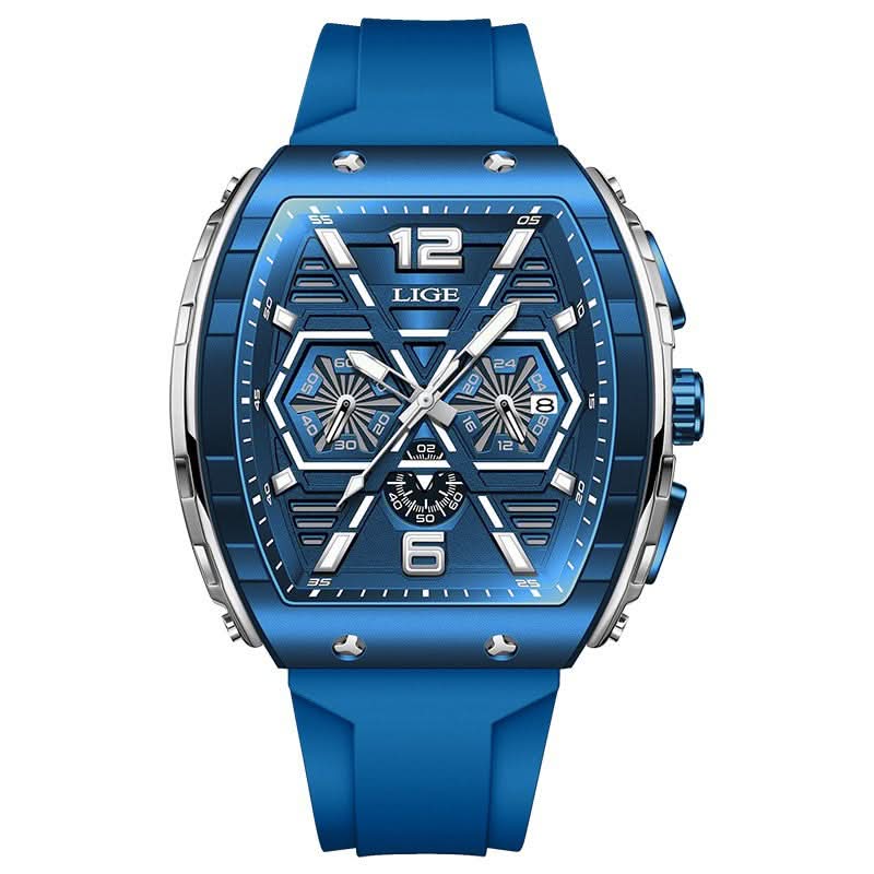 Men’s Barrel-Shaped Sports Watch – Luminous Hands, Calendar Display