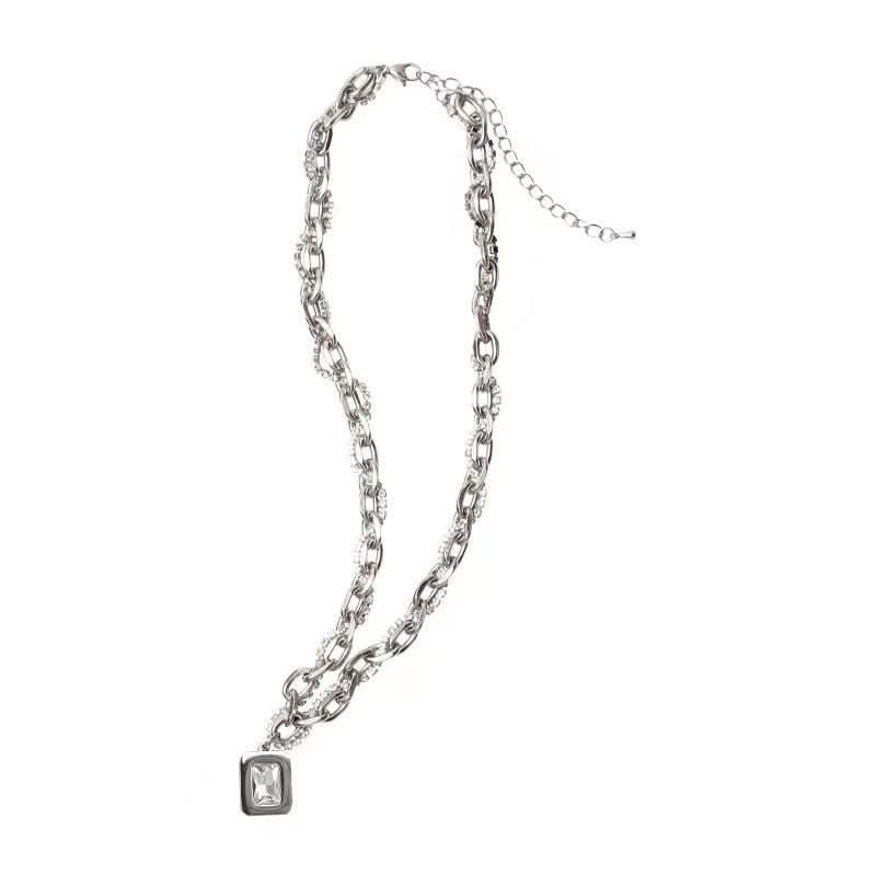 Men’s Hip-Hop Zircon Square Pendant Necklace – Trendy Clavicle Jewelry