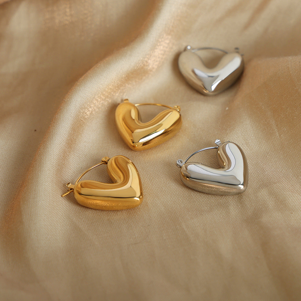 Bold Chic Puffy Heart Hoop Earrings – Titanium Steel Gold & Silver Fashion Jewelry