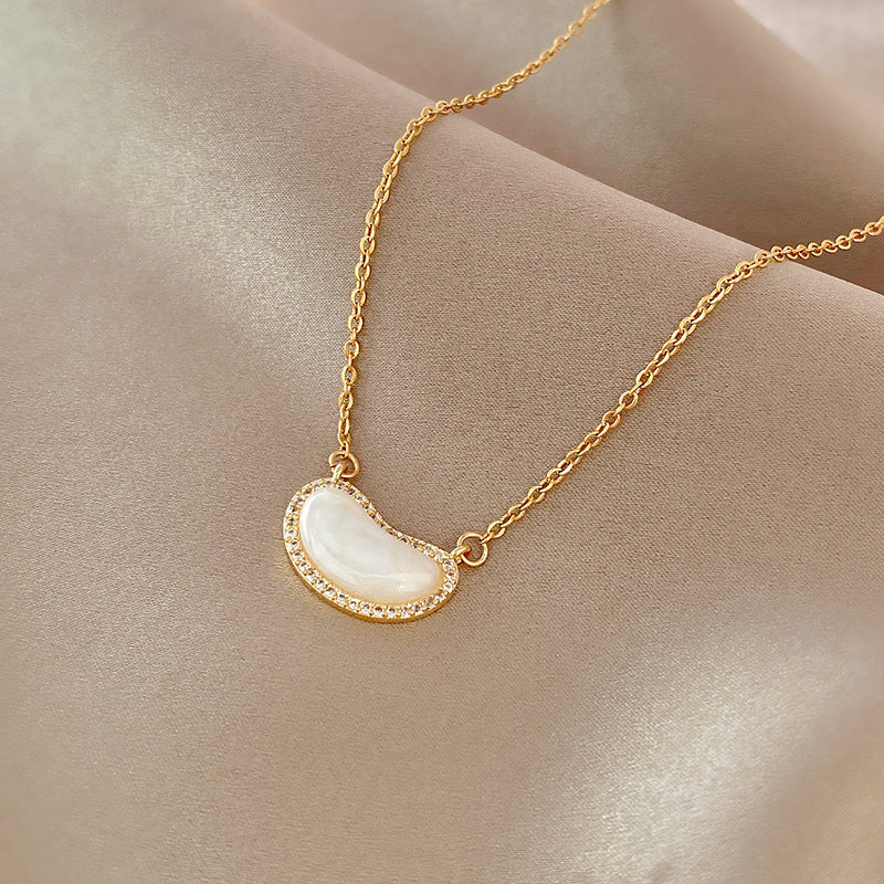 Luxury Pearl Bean Pendant Necklace for Women – Korean Style Titanium Steel Jewelry