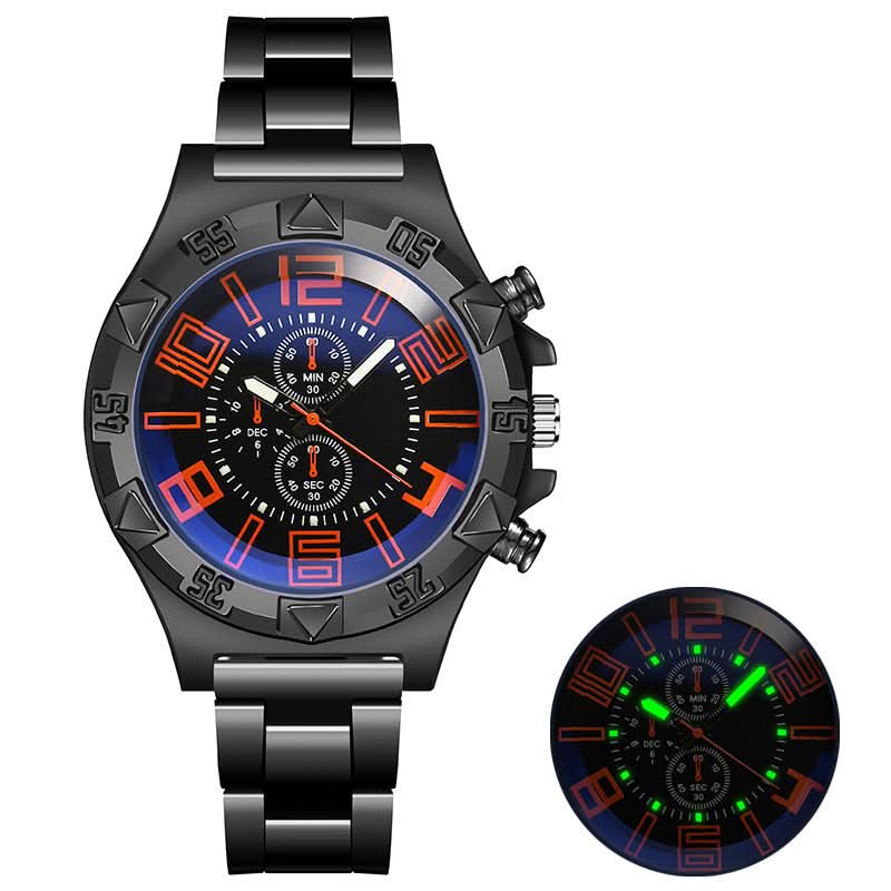 Men’s Luminous Quartz Sports Watch, Steel Band