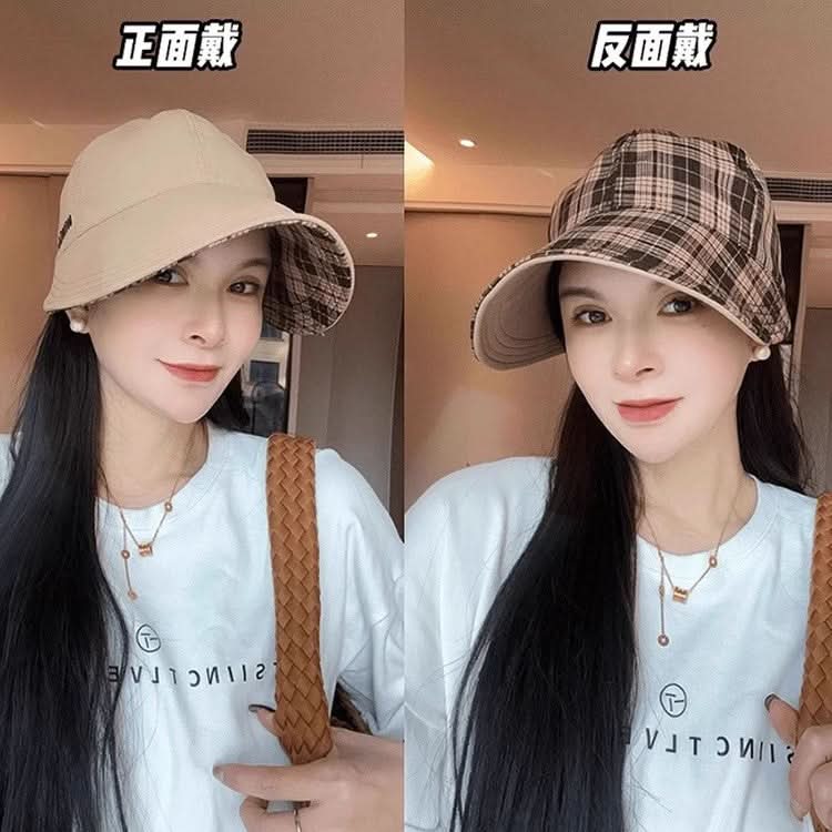 Women's Plaid Double-Sided Fisherman Hat – Retro Embroidered Hat