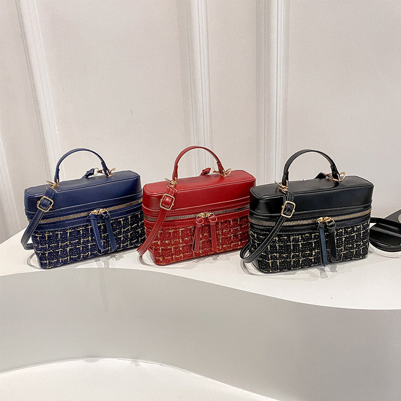Classic Small PU Box Handbag – Casual Plaid Shoulder Crossbody Bag for Women