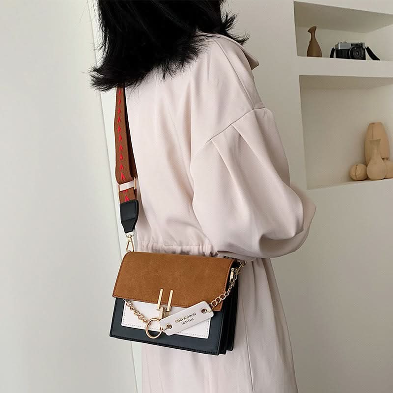 Women's Trendy Square Shoulder Bag with Lock Closure - Crossbody Bag