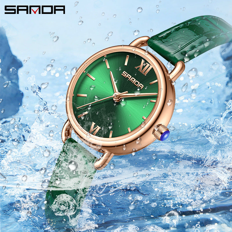 Sanda Women’s Quartz Watch – Fashion Leather Strap, Waterproof Small Dial Casual Watch