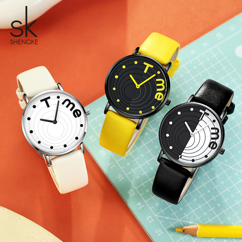 SK Women’s Quartz Watch – Fashion Round Dial, 36mm Waterproof PU Strap Wristwatch