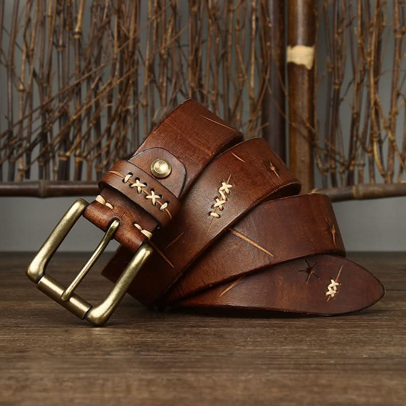 Men’s Vintage Leather Belt – Street Style for Jeans