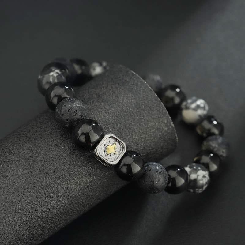 Men's Retro Black Lava Stone Beaded Bracelet